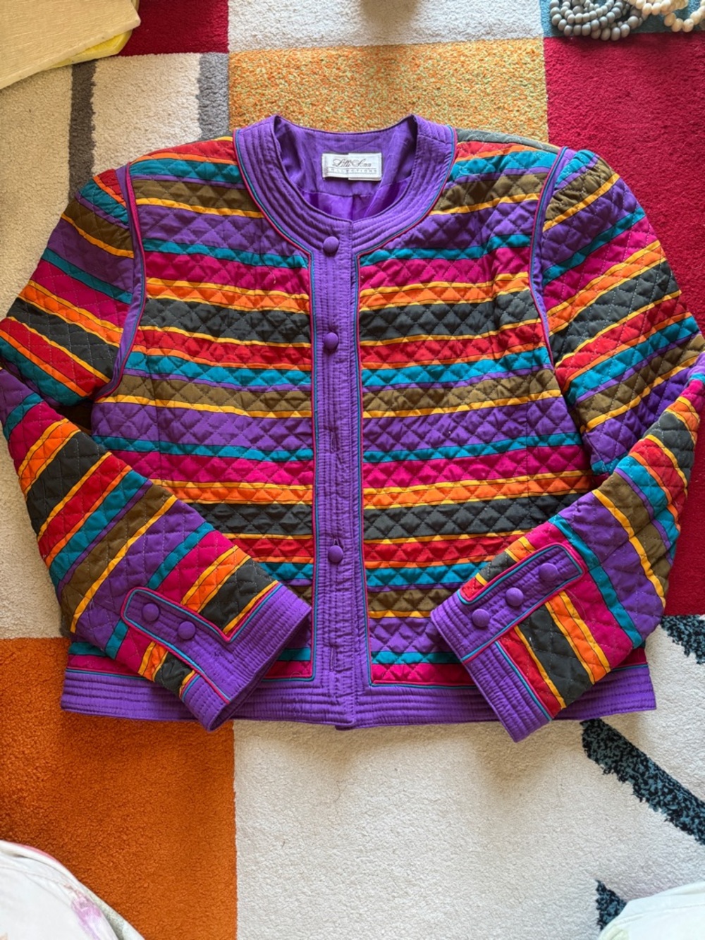 Vintage Colorful Quilted Jacket Lilli Ann Collections - Purple Multi